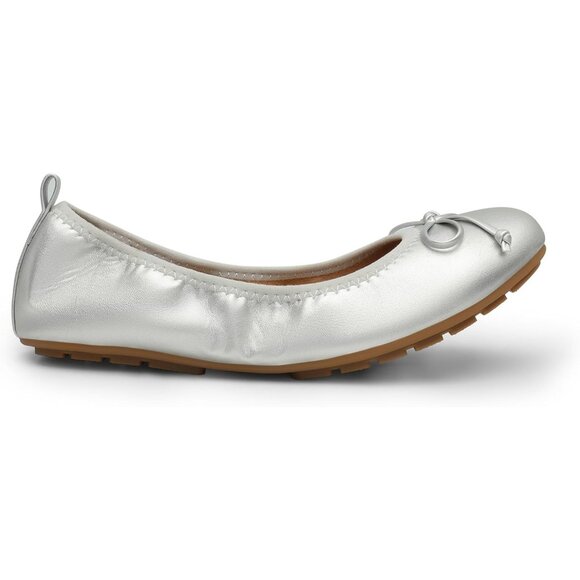Dream Pairs Women Silver Faux Leather Round Toe Bowknot Foldable Ballerine Shoes - Picture 2 of 9